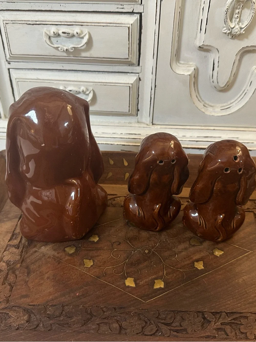 Ceramic Brown Dachshund Dog Figurine - Salt & Pepper Shakers
